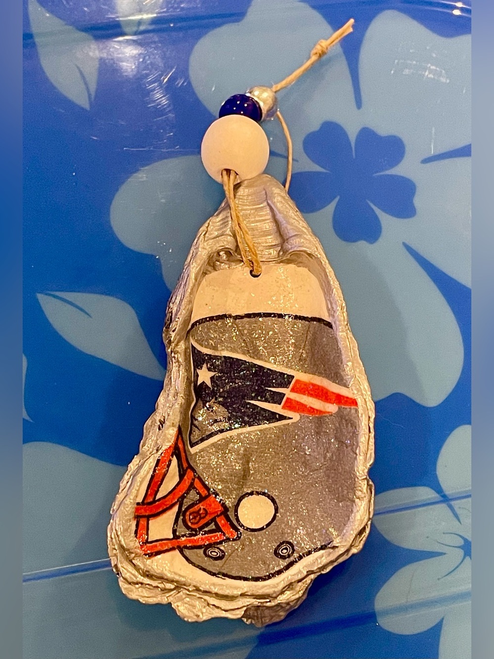 New England Patriots Christmas Ornament- Handmade- Shell Ornament